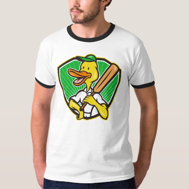 Retro Cricket Cartoon Duck T-Shirt (Front)