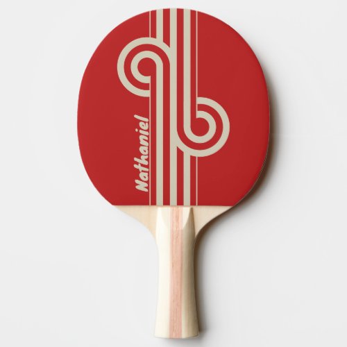 Retro Crimson Dual Stripe Loop with Name Ping Pong Paddle