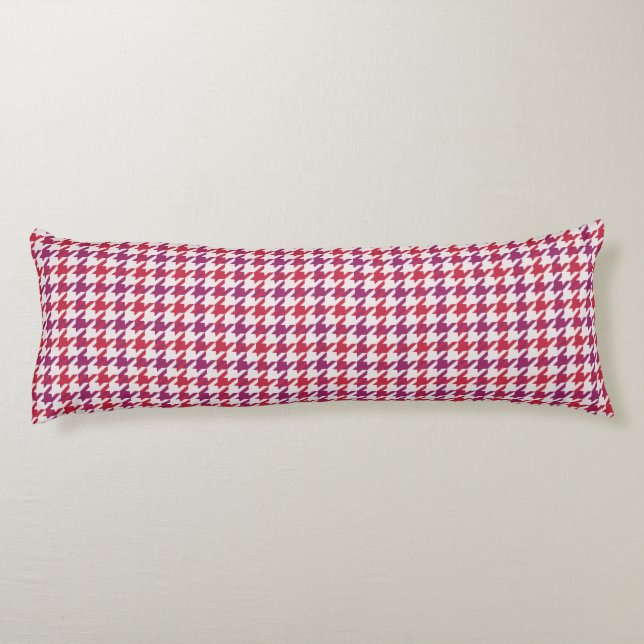 Retro crimson red purple houndstooth plaid pattern body pillow (Back)