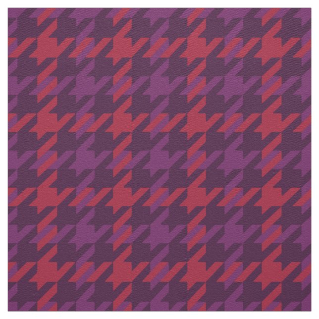 Retro crimson red purple houndstooth plaid pattern fabric (Swatch)