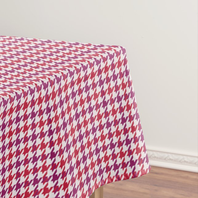 Retro crimson red purple houndstooth plaid pattern tablecloth (In Situ)
