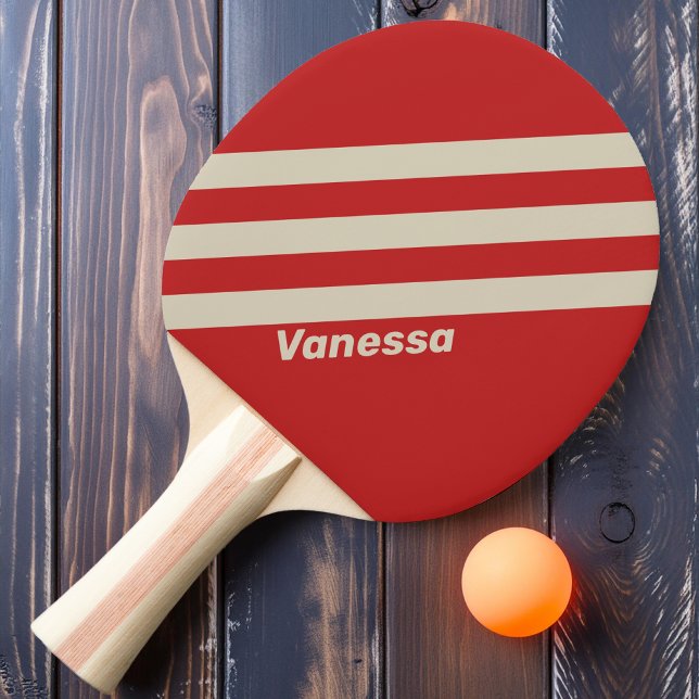 Retro Crimson Three Stripes with Name Ping Pong Paddle (Creator Uploaded)