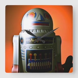 Retro Cropped Toy Robot 02 Square Wall Clock