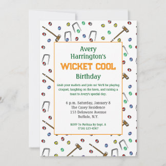 Retro Croquet Hand-Illustrated Preppy Birthday Invitation