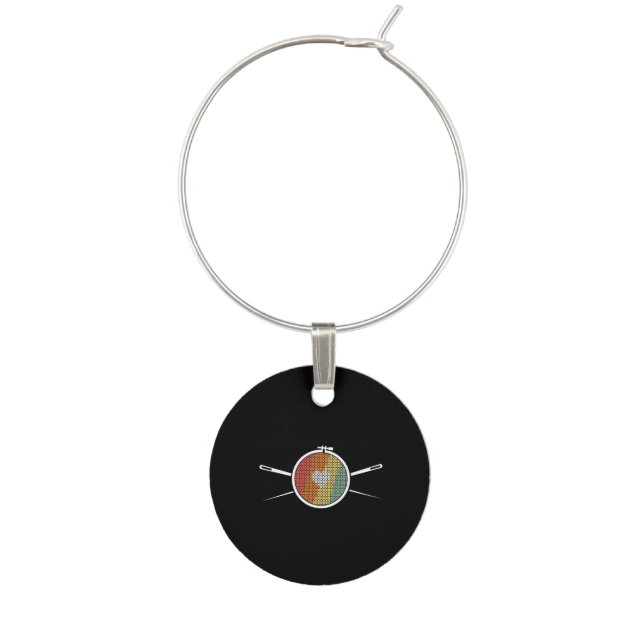 Retro Cross Stich Wine Charm (Front)