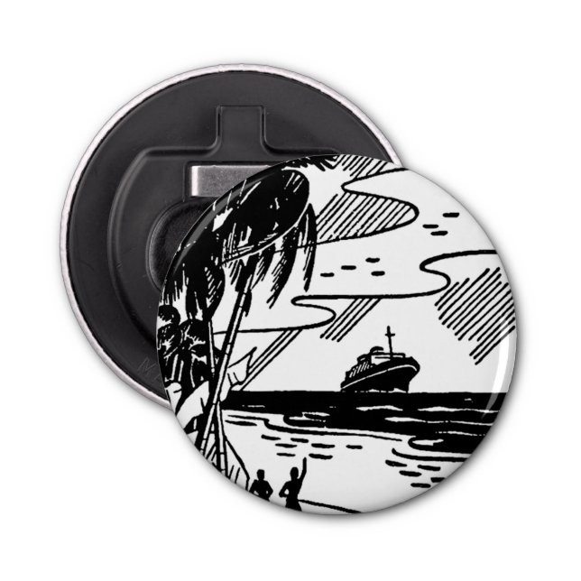 Retro Cruise Ship Button Bottle Opener (Front)