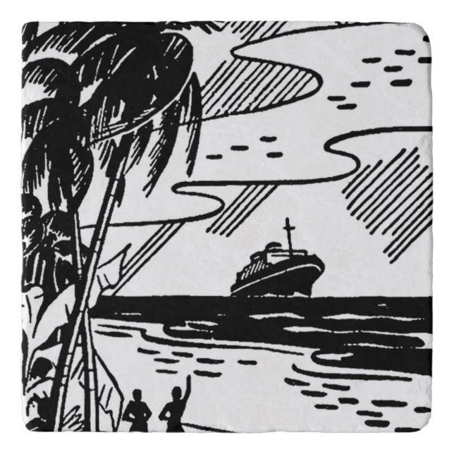 Retro Cruise Ship Stone Trivet (Front)