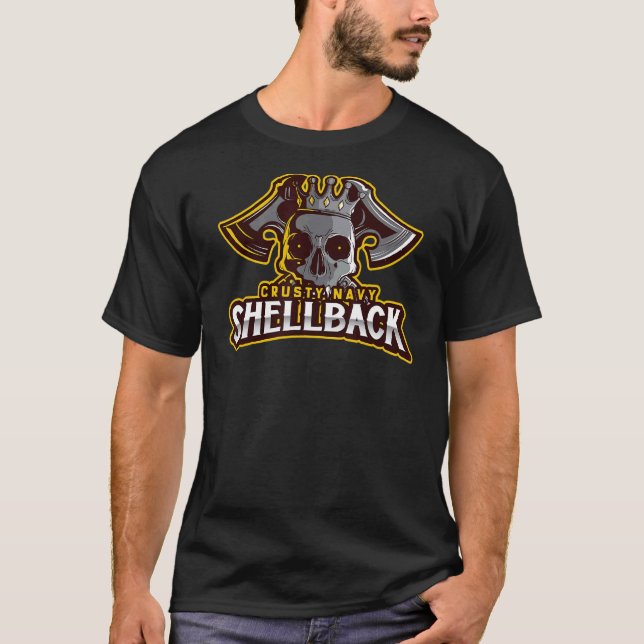 Retro Crusty Navy Shellback Defender Of The Deep T-Shirt (Front)