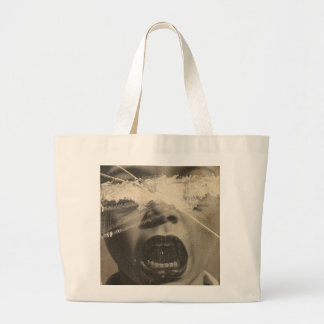 Retro crying kid face. large tote bag