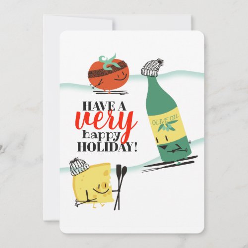 Retro culinary tomato olive oil cheese Christmas Holiday Card