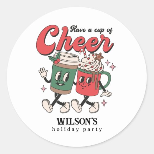 Retro Cup of Cheer Hot Chocolate Holiday Classic Round Sticker