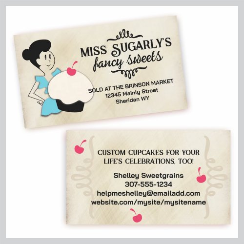 retro cupcake baker frilly apron baking business c business card templates