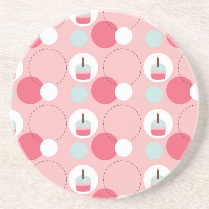 Retro Cupcake Birthday Pattern Drink Coasters