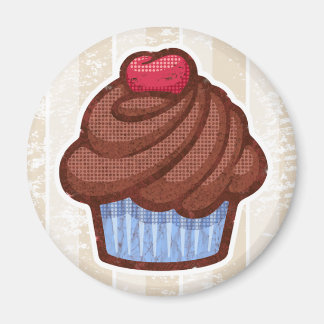 Retro Cupcake Magnet in Blue & Chocolate