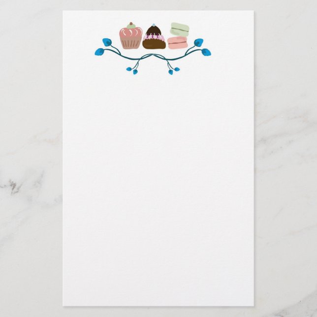 Retro cupcakes and macarons Stationery (Front)