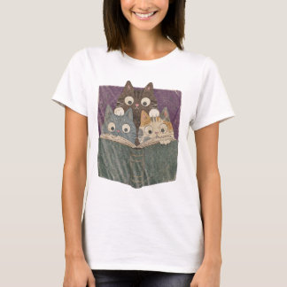 Retro Curious Reading Cats Graphic Tee, Book Lover T-Shirt