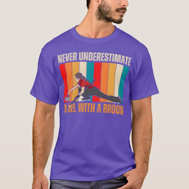 Retro Curling Girl Competitive Women Sports friend T-Shirt (Front)