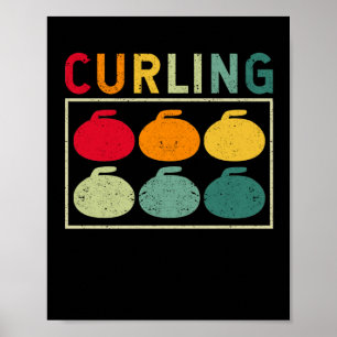 Retro curling winter sports vintage ice stone team poster