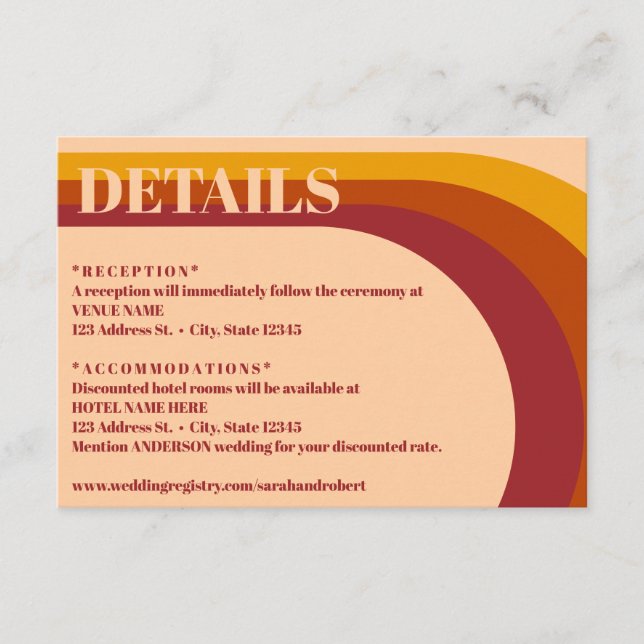 Retro Curved Arch Stripe Wedding Details Enclosure Card (Front)
