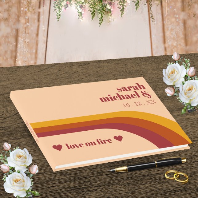 Retro Curved Stripe Love on Fire Wedding Favor Guest Book (Retro Curved Stripe Love on Fire Wedding Favor Guest Book)