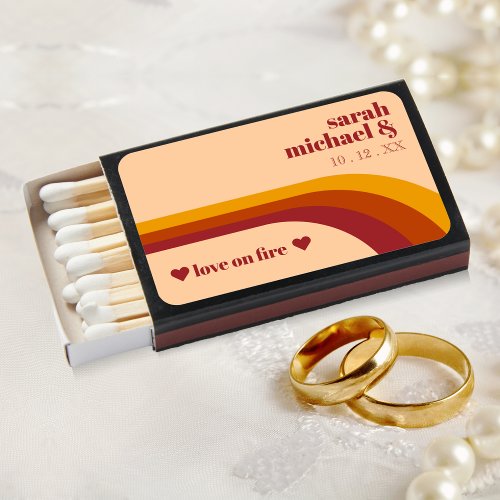 Retro Curved Stripe Love on Fire Wedding Favor Matchboxes