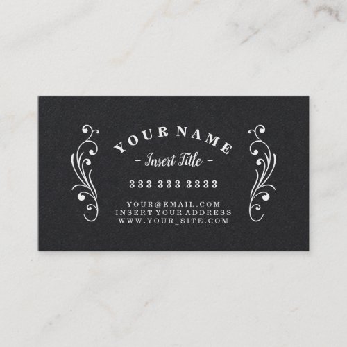 Retro Curved Text Professional Ornate Black Business Card