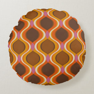 Retro curves seamless pattern. 70s 60s style wallp round pillow