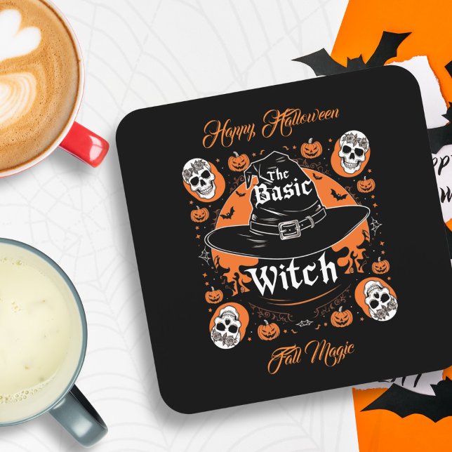 Retro Custom Autumn Theme Spooky Witch Hat Beverage Coaster (Creator Uploaded)