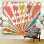 Retro Custom Birthday Party Name Vintage Sunburst Tapestry<br><div class="desc">A Retro Custom Name Vintage Sunburst Birthday Party tapestry backdrop is a unique and eye-catching decoration that will make your birthday party truly special. The tapestry features a vintage sunburst design with a personalized name in a retro font. The warm, bright colors of the sunburst design remind of the 70s...</div>