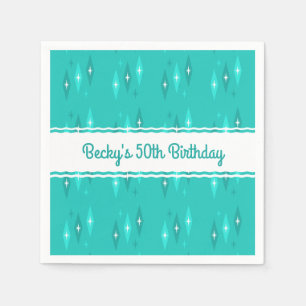 Retro Custom Birthday Party Turquoise Napkins