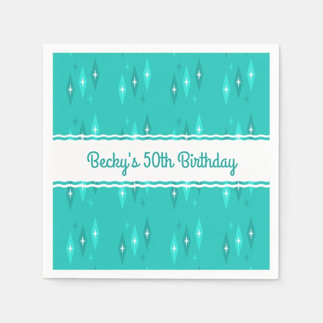 Retro Custom Birthday Party Turquoise Napkins (Front)