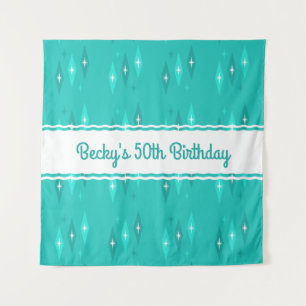 Retro Custom Birthday Party Turquoise Tapestry