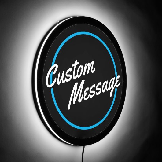 Retro Custom Blue White Script LED Sign (Angle)