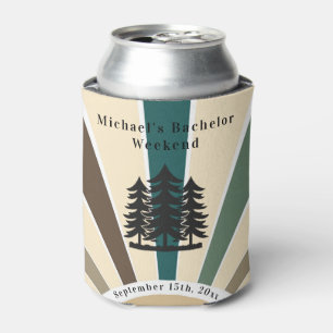 Retro Custom Brown Fir Trees Bachelor Weekend   Can Cooler