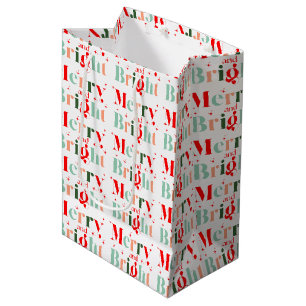 Retro Custom Colors Merry and Bright Christmas Medium Gift Bag