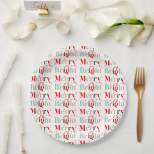 Retro Custom Colors Merry and Bright Christmas Paper Plates