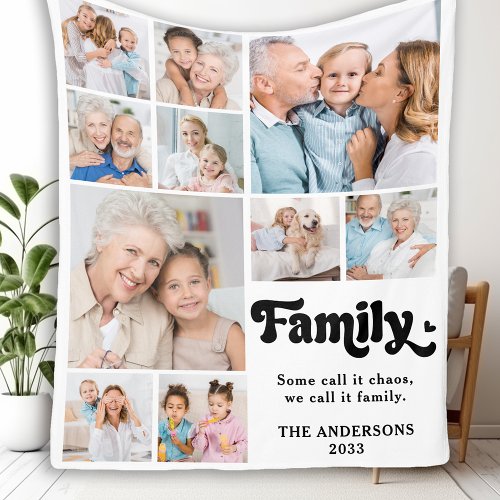 Retro Custom FAMILY Personalized 10 Photo Collage Fleece Blanket