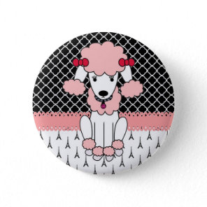 Retro custom girly diva pink Paris Poodle Button