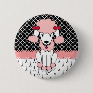 Retro custom girly diva pink Paris Poodle Button