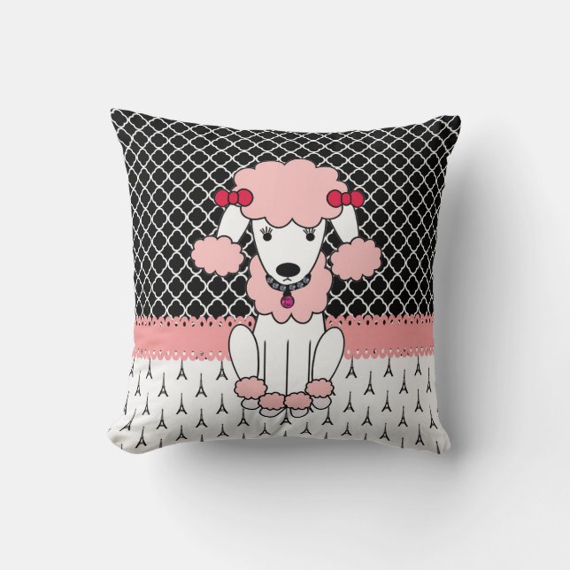 Retro custom girly diva pink Paris Poodle Throw Pillow (Front)