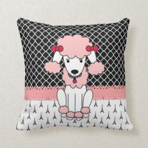 Retro custom girly diva pink Paris Poodle Throw Pillow