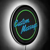 Retro Custom Green Blue Script LED Sign (Angle)