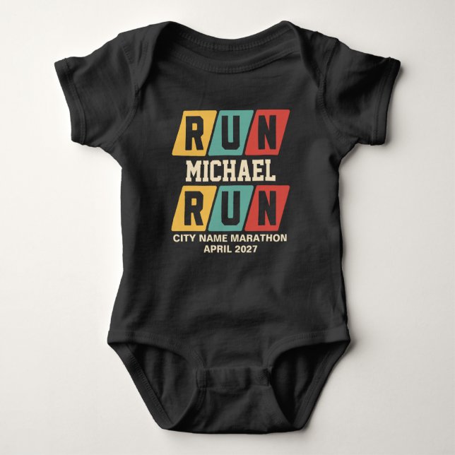 Retro Custom Name Marathon Support Baby Bodysuit (Front)
