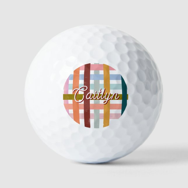 Retro CUSTOM Name Woven Roller Stripes Golf Balls (Front)
