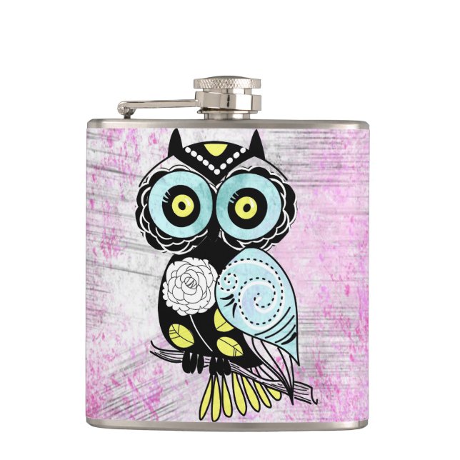 Retro Custom Owl Hip Flask (Front)