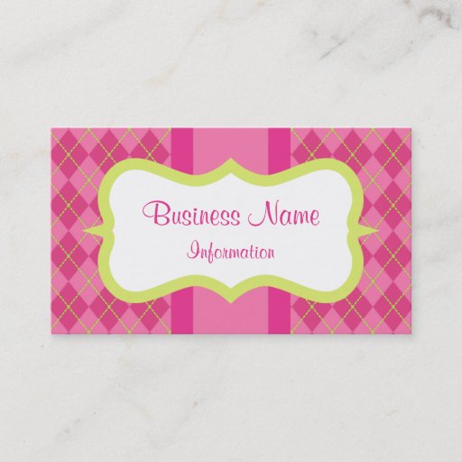Customizable Pink Lime Argyle Business Card