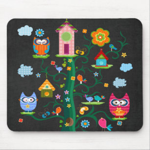 Retro Custom Trendy Colorful Owl Mouse Pad