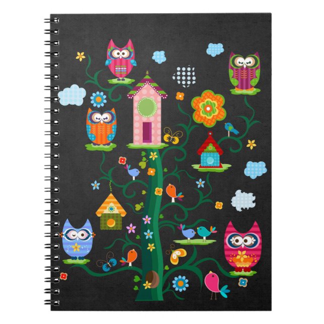 Retro Custom Trendy Colorful Owl Notebook (Front)