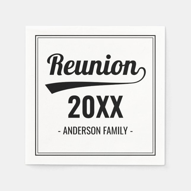 Retro Custom Year Black & White Family Reunion Napkins (Front)