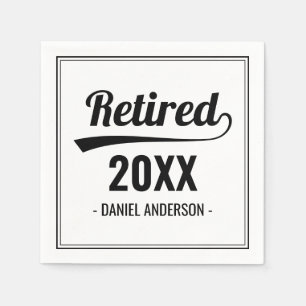 Retro Custom Year Black & White Retirement Party Napkins